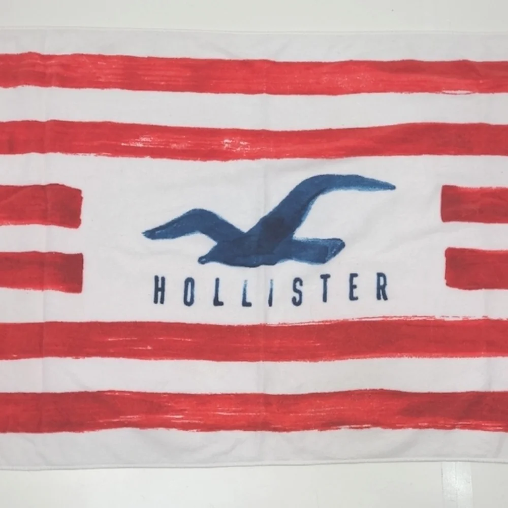Hollister Graphic Brand Name Logo Swim Towel Striped Flag Beach Pool Blanket